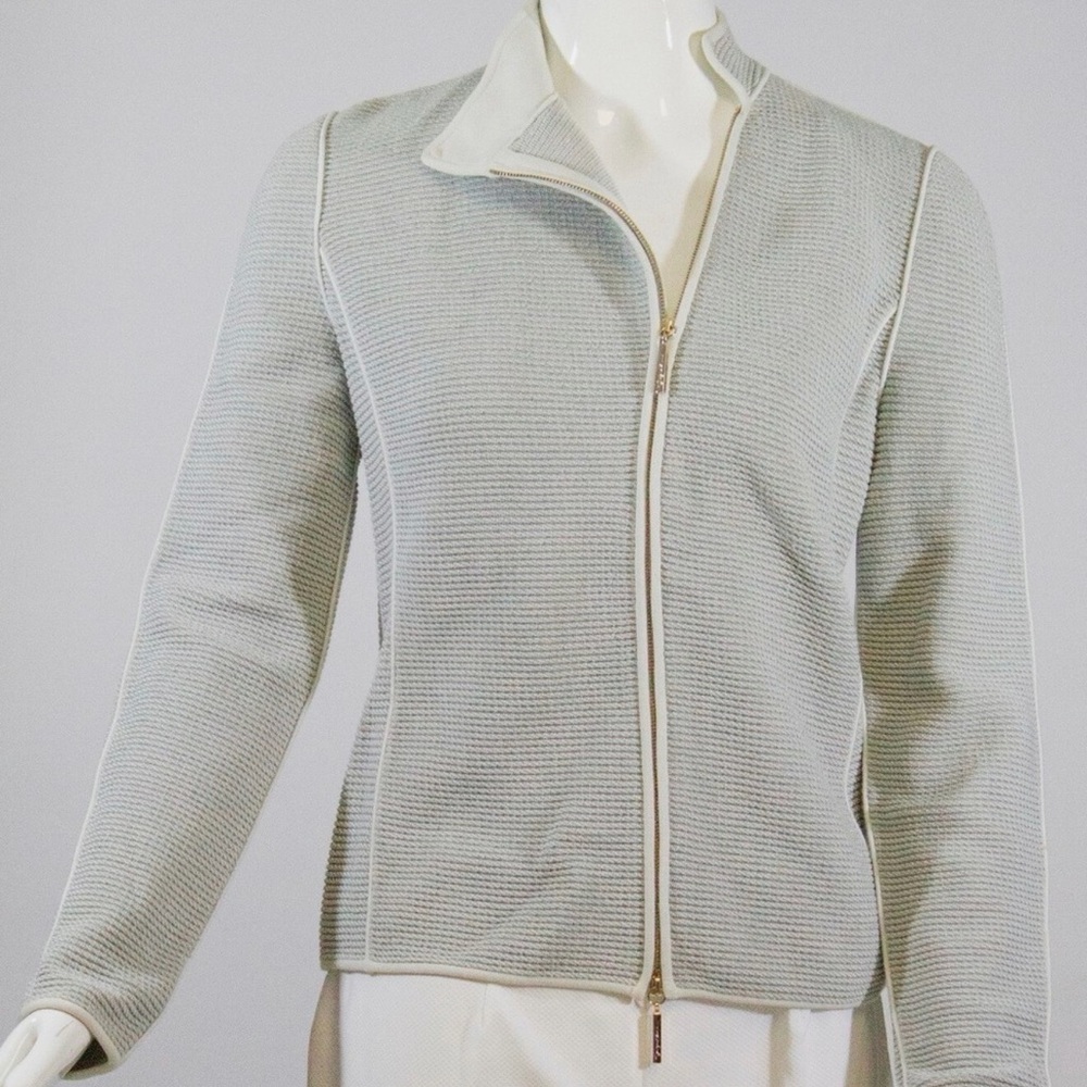Giorgio Armani Light Gray Textured Knit Zip Jacket